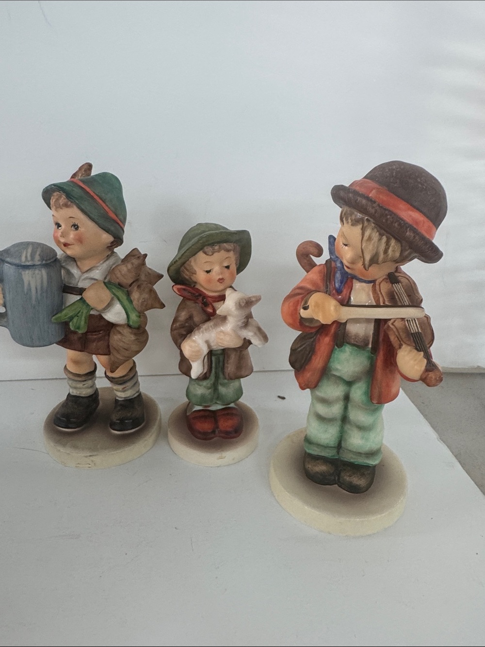 Vintage Hummel Goebel Vintage-Style Figurine Trio in Green, Brown, Red and Cream